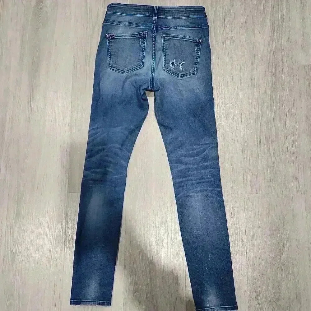 Pilcro and the Letterpress Women's Mid-Rise Distressed Skinny Jeans Blue Size 25 - Picture 9 of 9